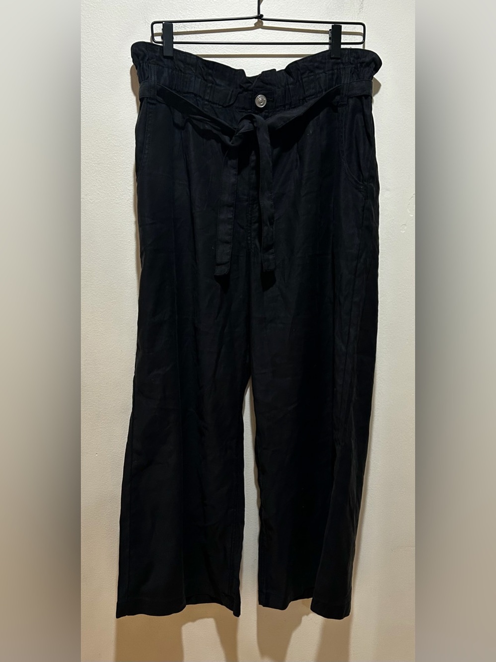 NWT Hudson Los Angeles Black Wide Leg Linen Pants w/ Belt Tie - Women’s Size 32